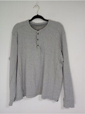 Eddie Bauer Mens Henley Long Sleeve Gray Shirt XL 100% Cotton Casual